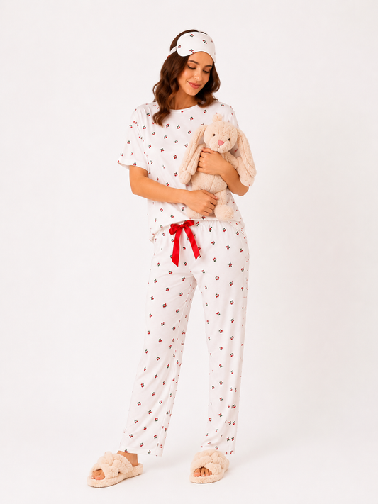 Beyaz Cherry Pijama Takım BG-0028