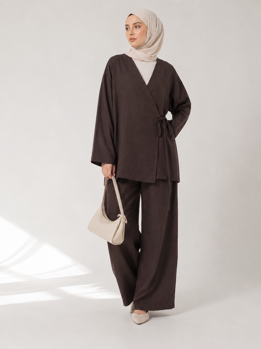 Koyu Kahverengi Qiyana Kimono Takım BG-0025