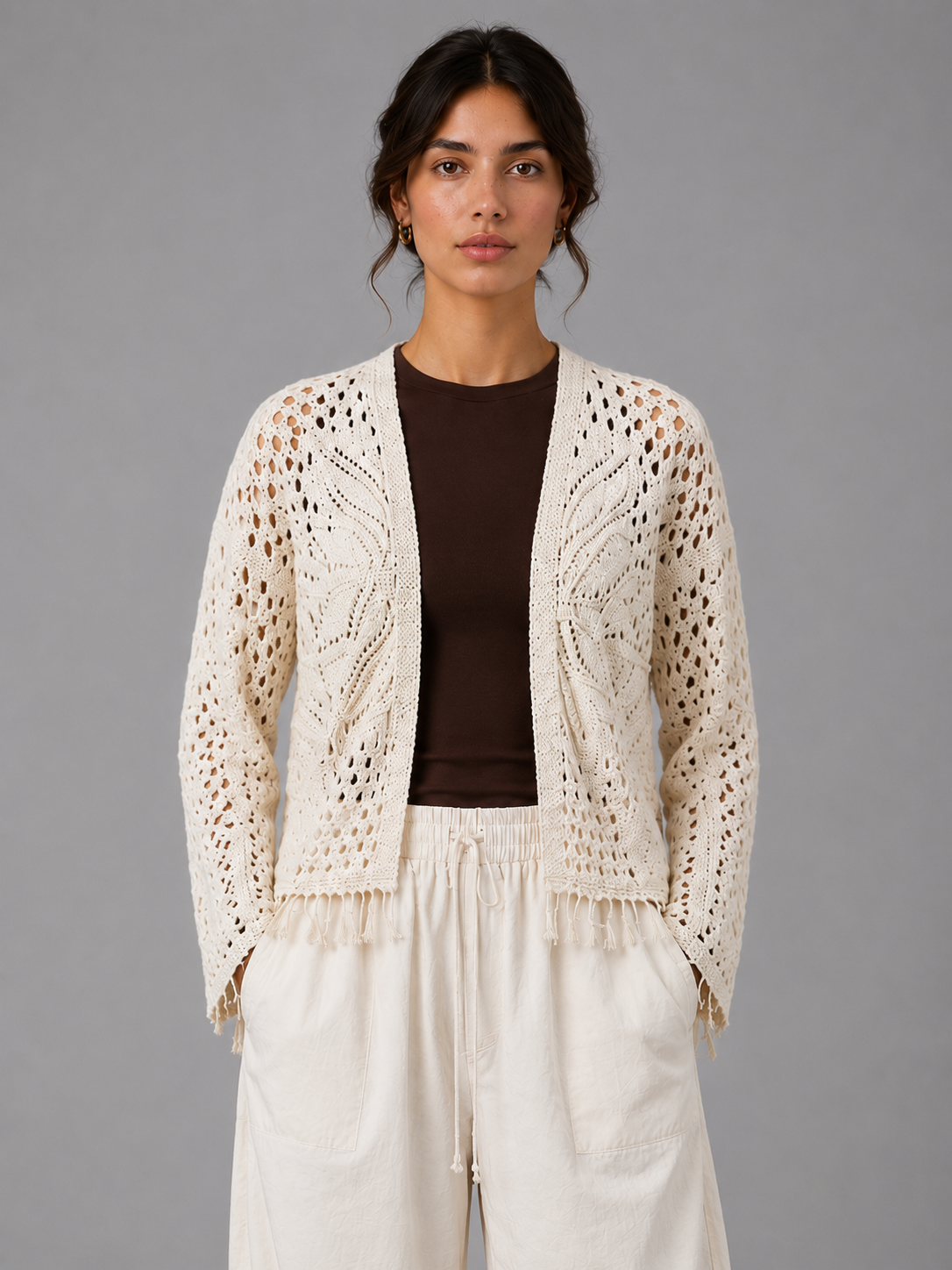 Kırık Beyaz Rose Triko Hırka BG-0044