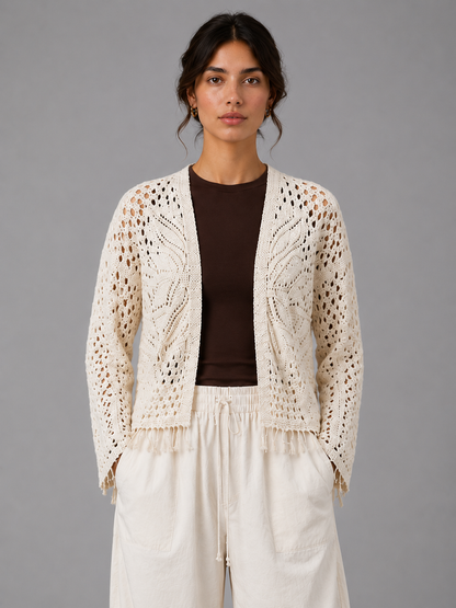 Kırık Beyaz Rose Triko Hırka BG-0044