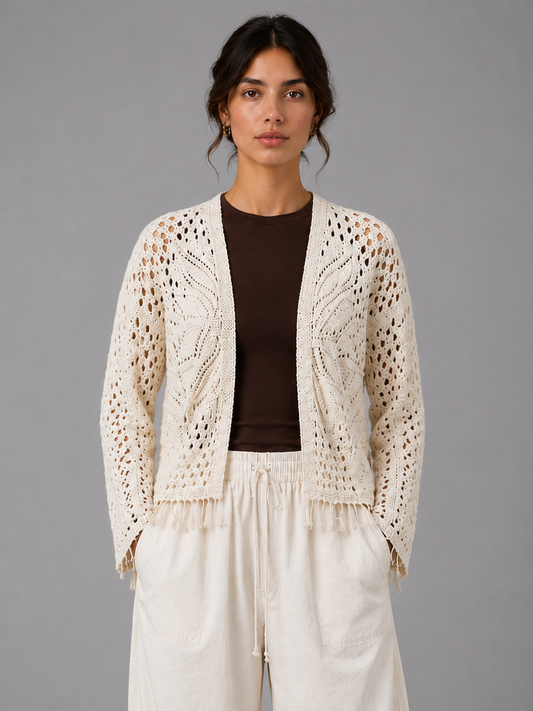 Kırık Beyaz Rose Triko Hırka BG-0044