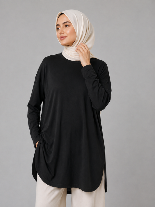 Siyah Soyaya Yırtmaçlı Tunik BG-0056