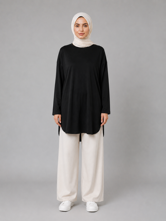 Siyah Soyaya Yırtmaçlı Tunik BG-0056