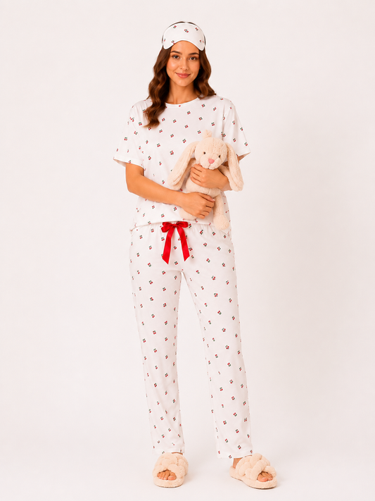 Beyaz Cherry Pijama Takım BG-0028