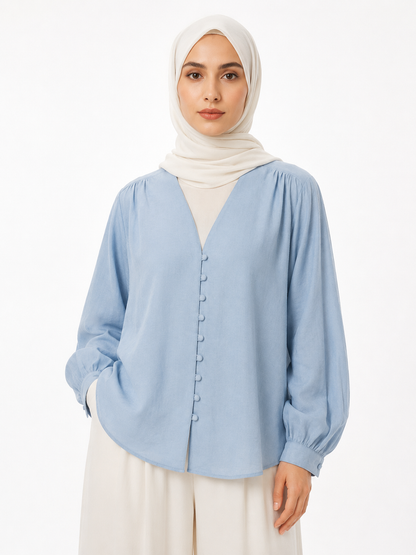 Bebe Mavi Qisi V Yakalı Bluz BG-0011