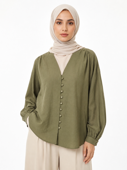 Haki Qisi V Yakalı Bluz BG-0010